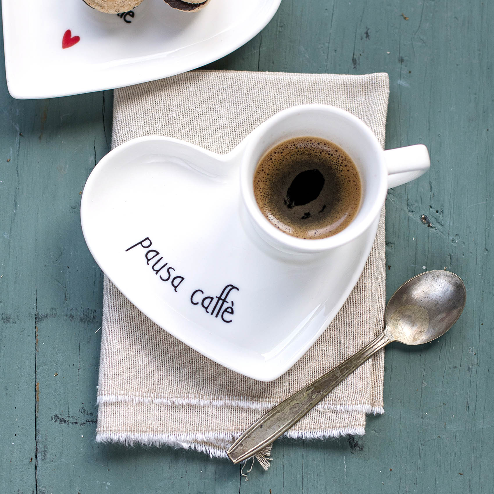 Set 2 Piattini cuore per tazze espresso Pausa caffè